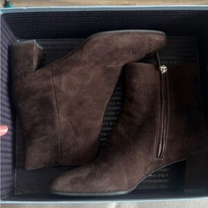 Prada Women's Dark Brown Suede Ankle Booties